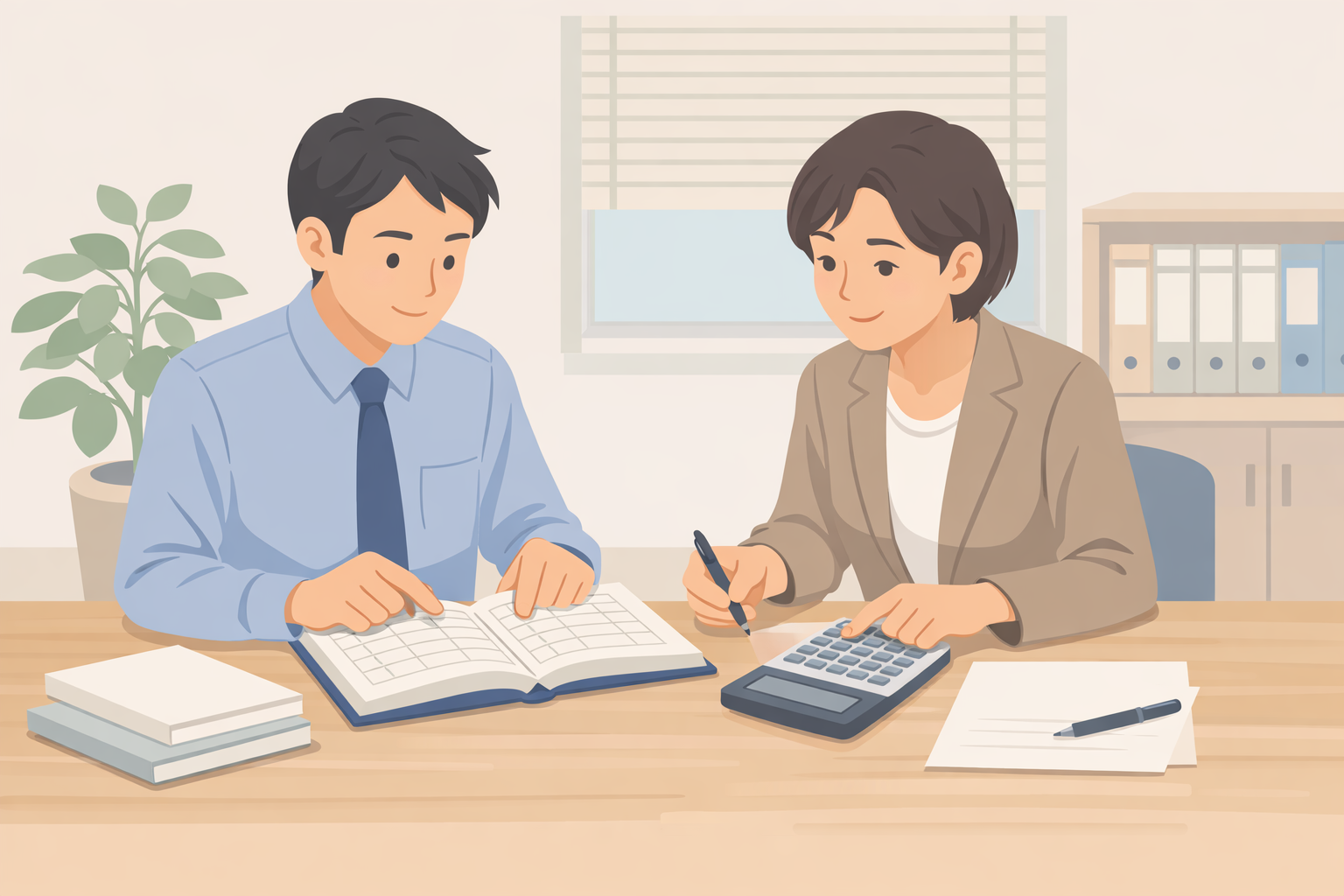 申告内容を税理士とダブルチェックする経理担当者のイメージ