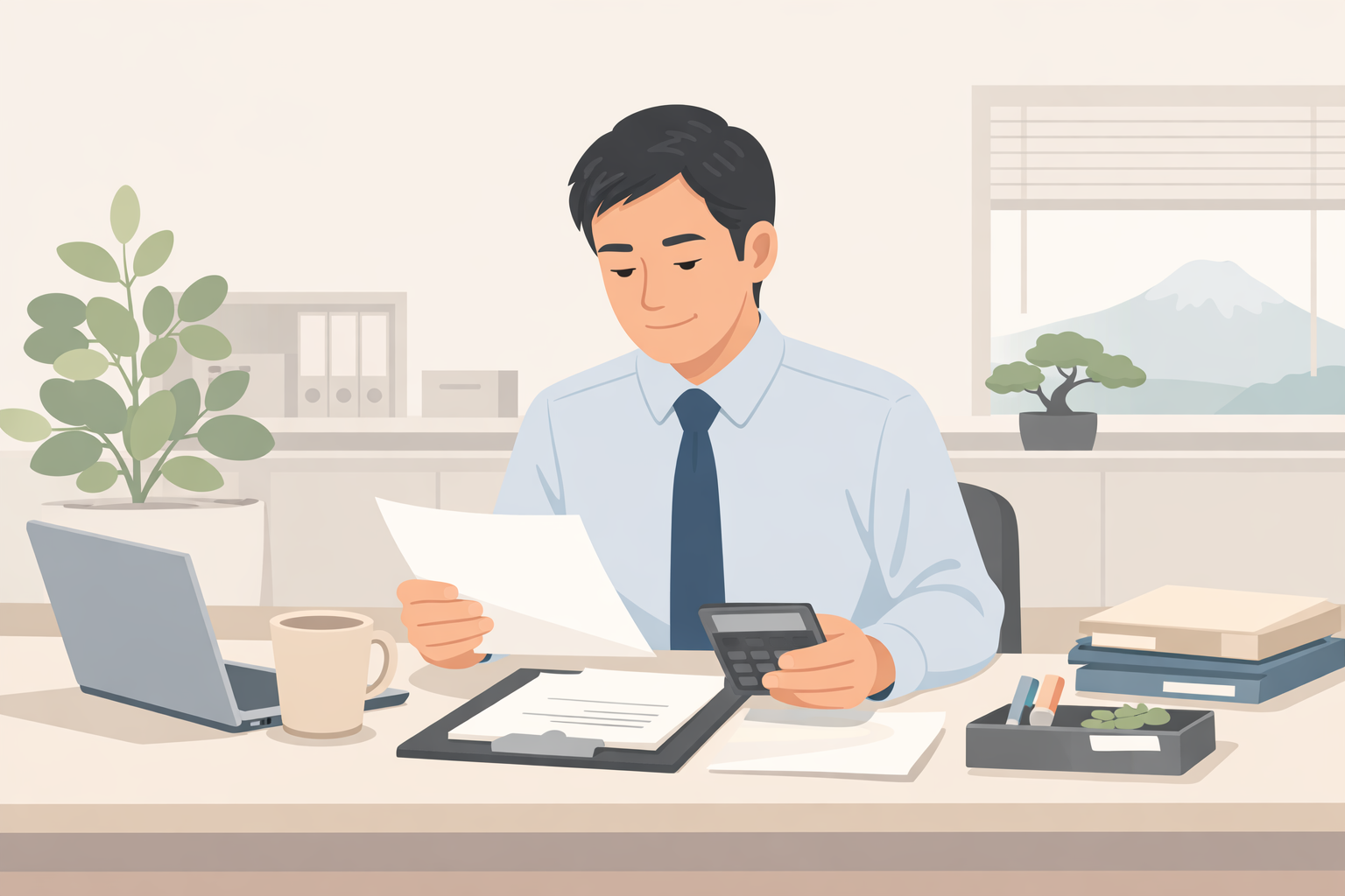 税務調査と節税の判断を整理する税理士のイメージ